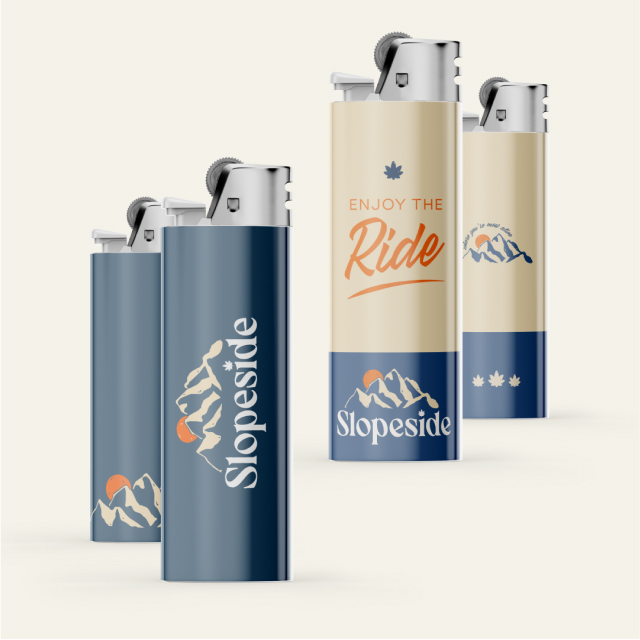 Slopeside lighter merch design.