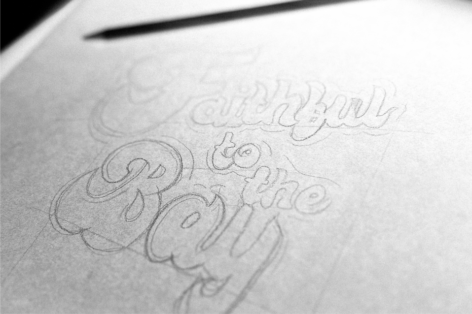 Initial typography sketch for San Francisco 49ers mural by Hi Lo Design Co using pencil on paper